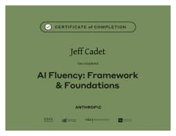Anthropic AI Fluency certificate of completion for Jeff Cadet